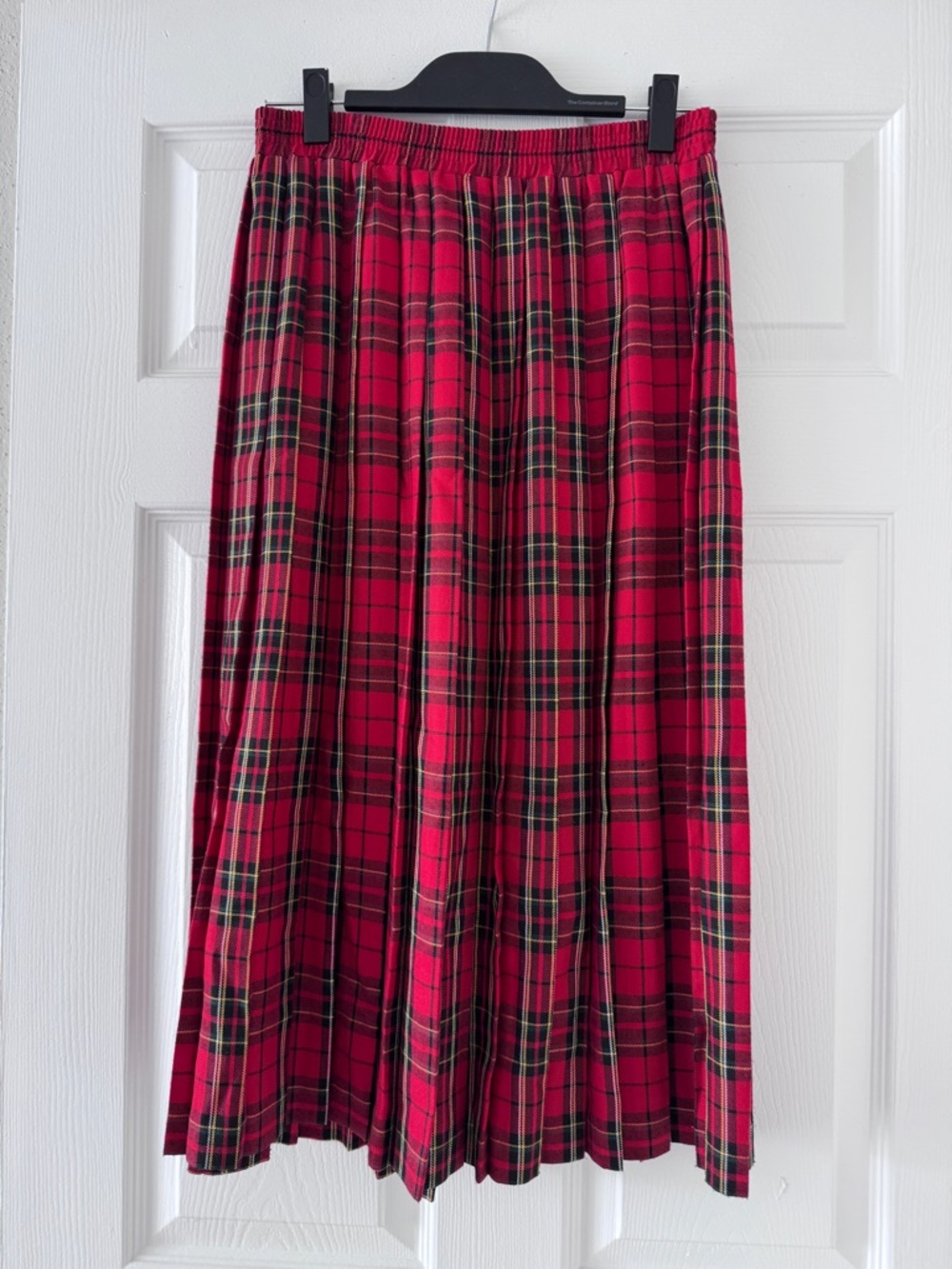 Jantzen Red Pleated Cotton Plaid Midi Skirt Women’s Size 14